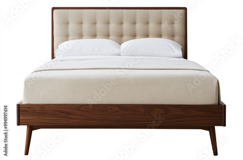 Modern Bed with headboard and walnut wood frame