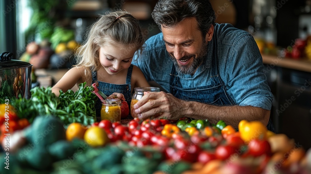 A joyful moment between a child and adult making food together. A joyful moment between a child and adult making food together.