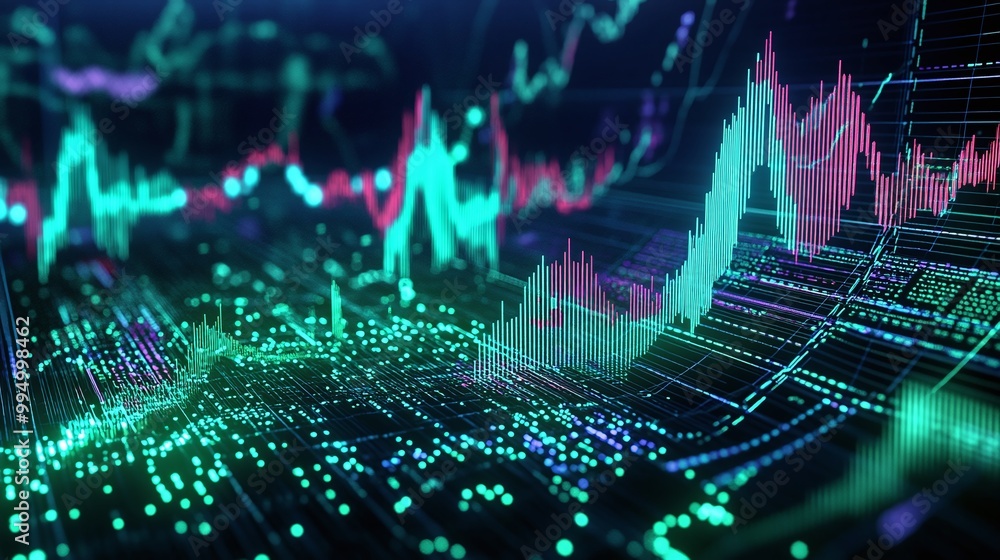 Abstract digital data visualization with colorful graphs and patterns representing statistics and analysis. Abstract digital data visualization with colorful graphs and patterns representing statistics and analysis.