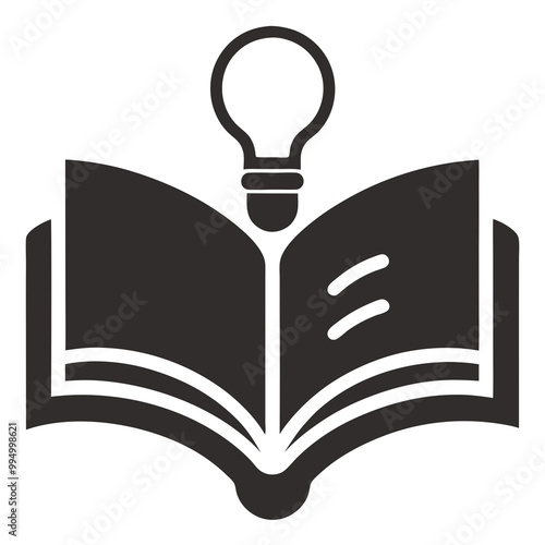 Knowledge study book icon with light bulb line art vector illustration