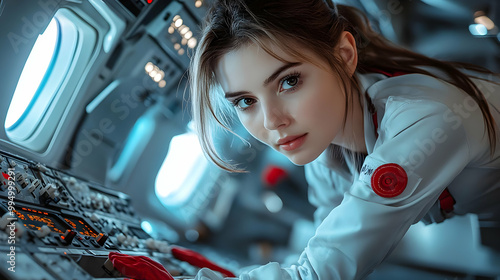 A female airline attendant ...