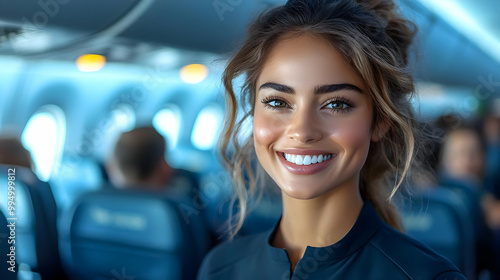 Woman Smiles on Airplane, H...