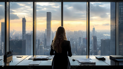 Businesswoman Views Skyline...
