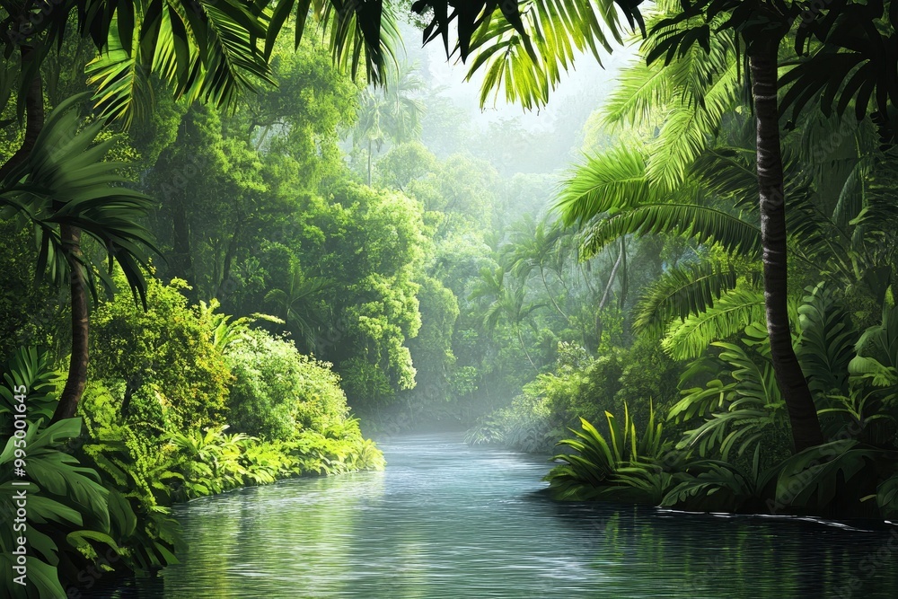 Tropical rain forest with river.generative ai Tropical rain forest with river.generative ai