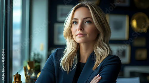 Woman in Blue Blazer Looks ...