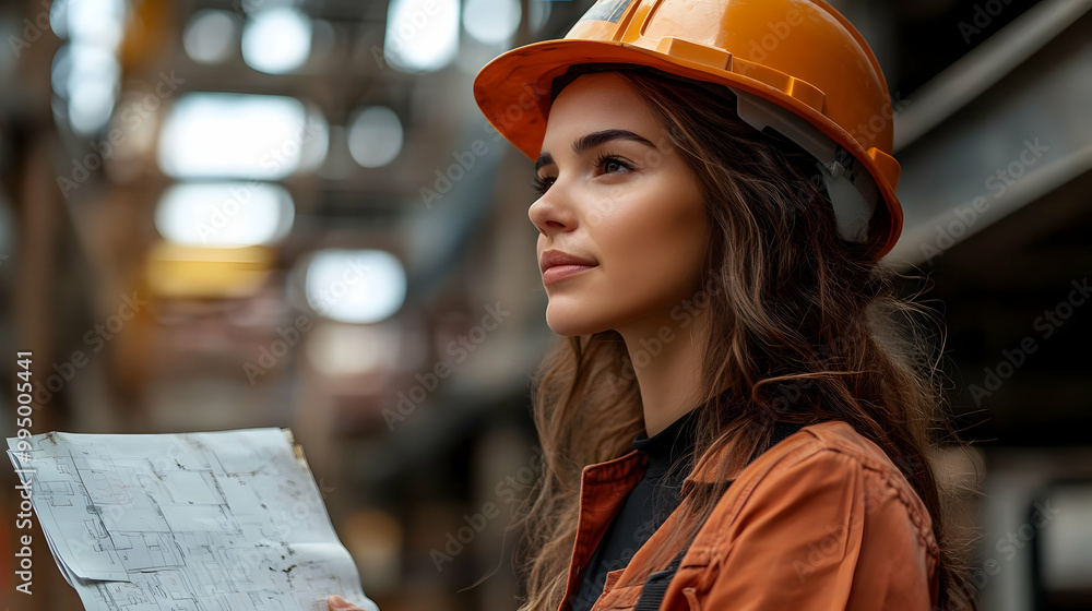 Construction Worker Reviews Blueprints, Focused on the Task Construction Worker Reviews Blueprints, Focused on the Task