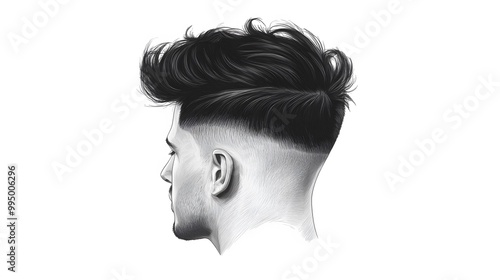 Taper fade hairstyle with sharp edges for men, hyper real, high quality, sharp images, graphic, illustration