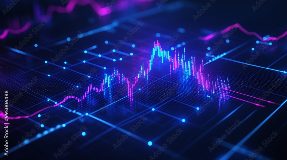 Abstract digital financial chart with vibrant neon colors and futuristic design elements. Abstract digital financial chart with vibrant neon colors and futuristic design elements.