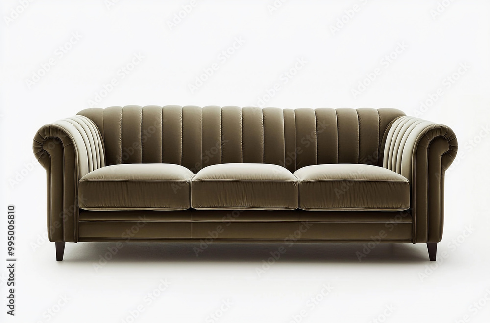 Fototapeta premium A velvet sofa with fluted armrests