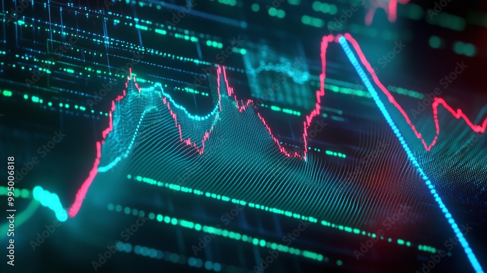 Abstract digital financial data graph showcasing fluctuating trends and statistics. Abstract digital financial data graph showcasing fluctuating trends and statistics.
