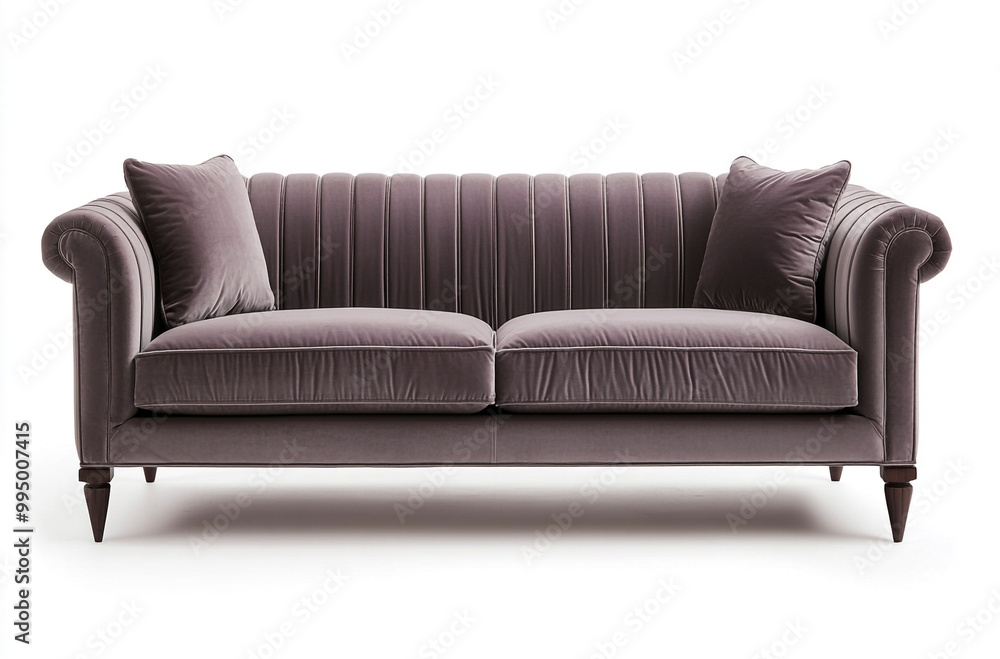 A velvet sofa with fluted armrests A velvet sofa with fluted armrests