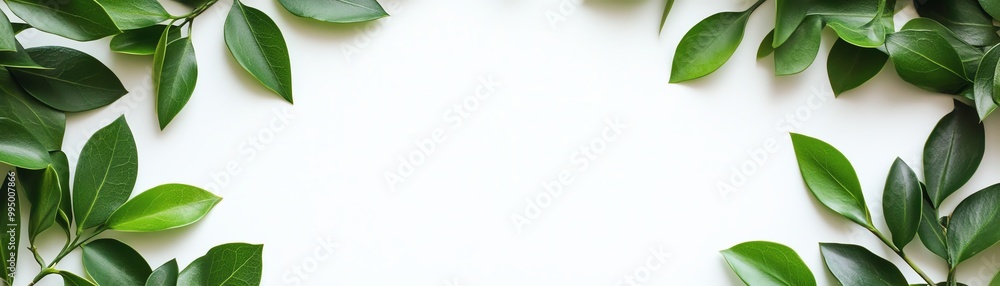 Fresh green leaves create a beautiful border on a white background, perfect for nature-themed designs and natural backgrounds. Fresh green leaves create a beautiful border on a white background, perfect for nature-themed designs and natural backgrounds.
