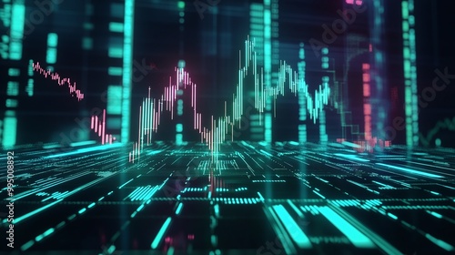 Abstract digital financial graph with colorful data visualization on a futuristic interface.