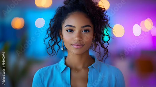 Woman with Curly Hair Posin...