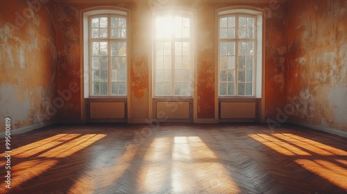 Sunlight Streaming Through Windows in an Abandoned Room