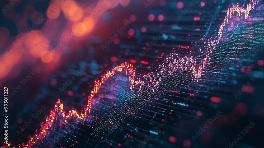 Fototapeta premium Abstract digital graph visualization with glowing lines representing data trends and statistical growth.