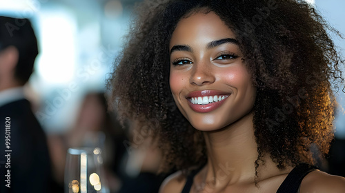 Smiling Woman with Curly Ha...