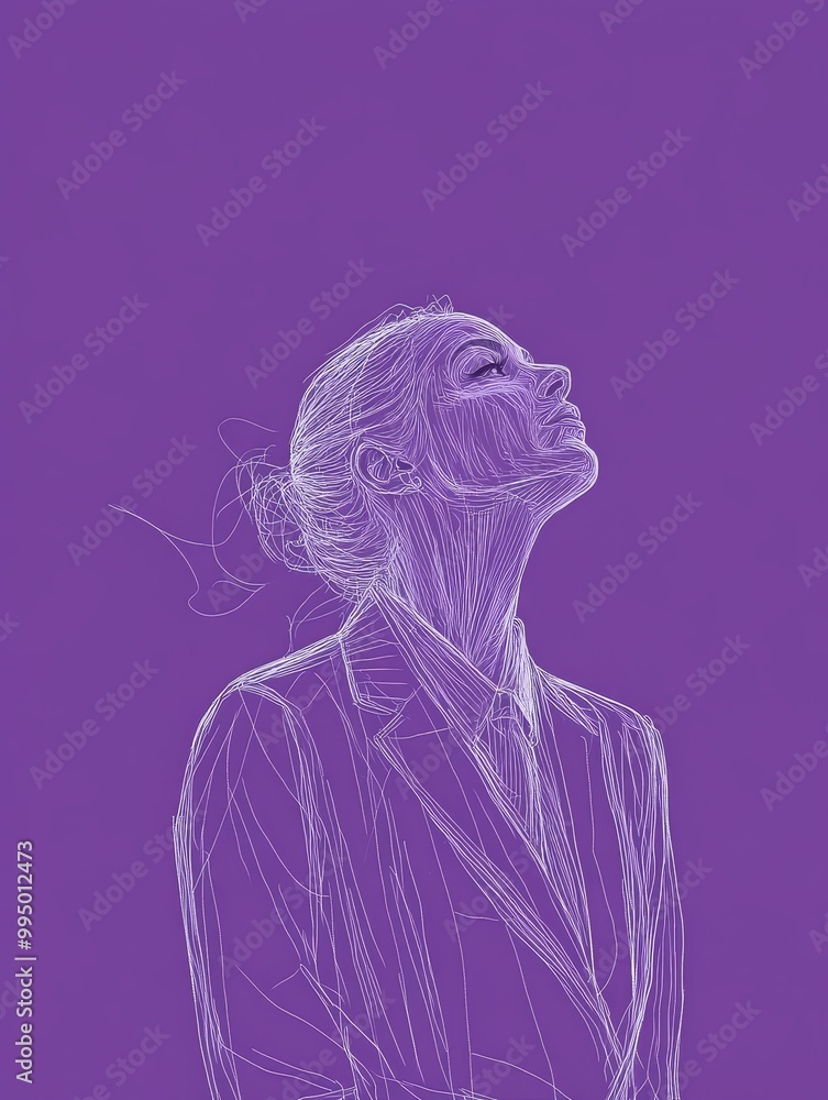 A minimalist line drawing of a woman in a suit, gazing upwards, symbolizing ambition, confidence, and the pursuit of dreams. A minimalist line drawing of a woman in a suit, gazing upwards, symbolizing ambition, confidence, and the pursuit of dreams.