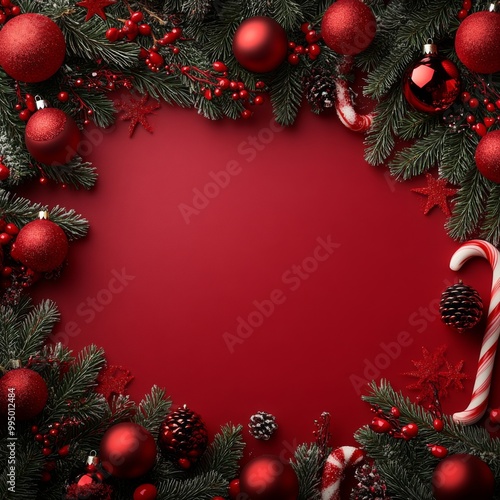 Wallpaper Mural キャンディーケーンで飾られた赤いクリスマスの背景 Torontodigital.ca