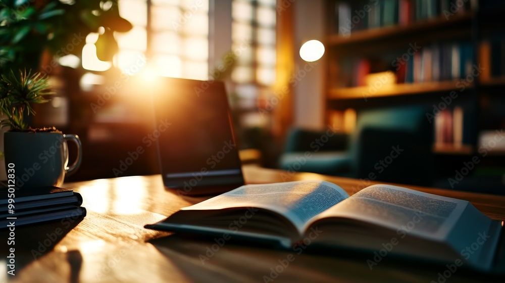 A modern, digital learning environment with an open book, a laptop, and a cozy armchair. The image symbolizes knowledge, education, technology, comfort, and a welcoming atmosphere. A modern, digital learning environment with an open book, a laptop, and a cozy armchair. The image symbolizes knowledge, education, technology, comfort, and a welcoming atmosphere.