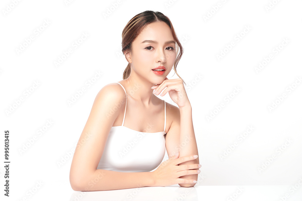Beautiful young asian woman with clean fresh skin on white background, Face care, Facial treatment, Cosmetology, beauty and spa, Asian women portrait. Beautiful young asian woman with clean fresh skin on white background, Face care, Facial treatment, Cosmetology, beauty and spa, Asian women portrait.