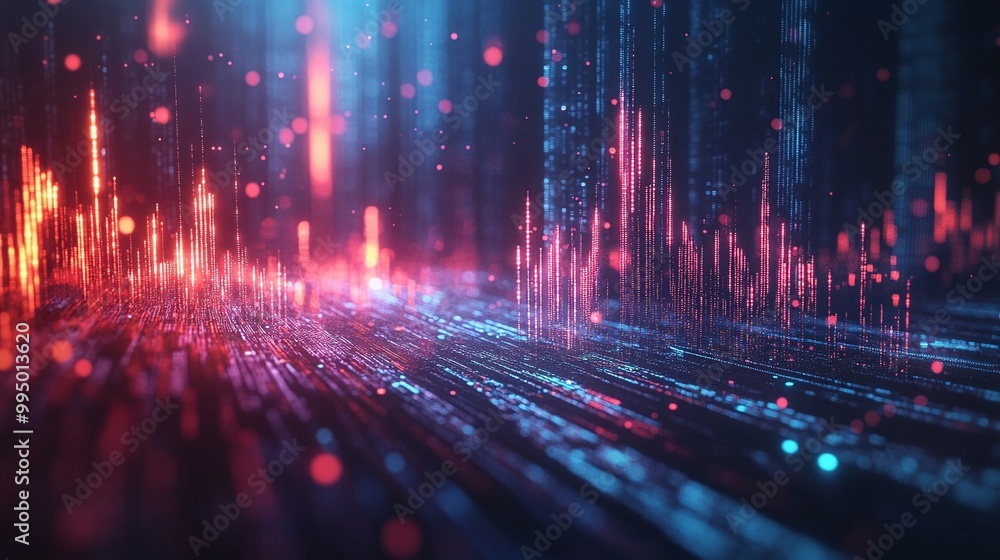 Abstract digital landscape with glowing lines and pulsating colors, representing data flow and modern technology. Abstract digital landscape with glowing lines and pulsating colors, representing data flow and modern technology.