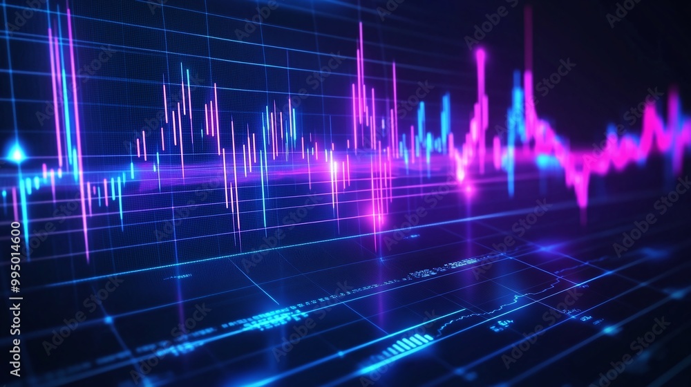 Abstract digital sound wave visualization in vibrant colors against a dark background. Abstract digital sound wave visualization in vibrant colors against a dark background.