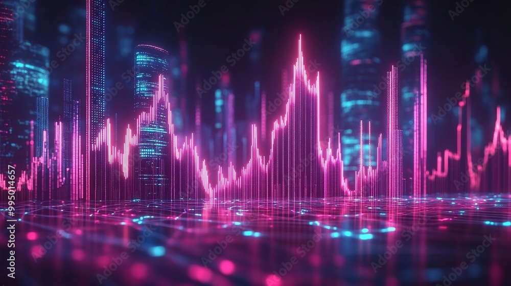 Abstract digital sound wave visualization in vibrant pink and blue tones on a dark background. Abstract digital sound wave visualization in vibrant pink and blue tones on a dark background.