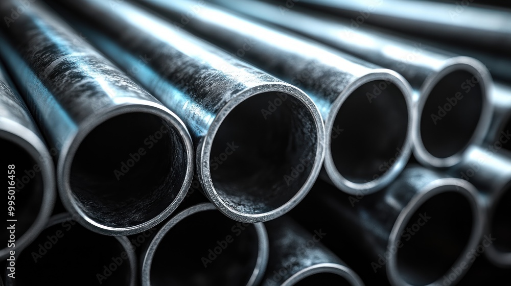 Close-up of metallic pipes showcasing industrial materials. Close-up of metallic pipes showcasing industrial materials.