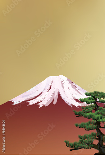 富士山　年賀状　松　背景