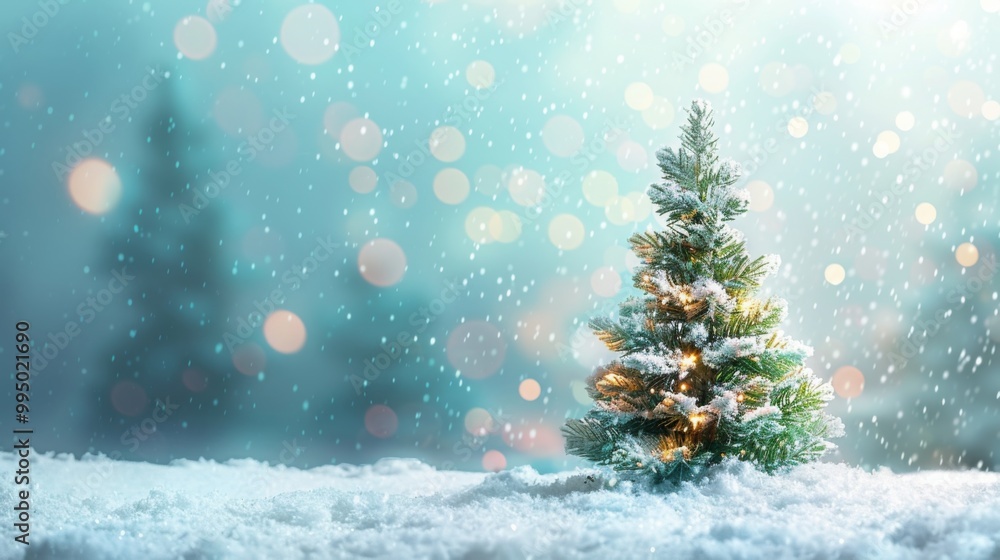 Festive Christmas Background with Snow-Covered Fir Tree and Blurred Lights, Perfect for Winter Landscape, New Year Celebration, Snowy Nature Wallpaper, Christmas Card Template with Space for Text Festive Christmas Background with Snow-Covered Fir Tree and Blurred Lights, Perfect for Winter Landscape, New Year Celebration, Snowy Nature Wallpaper, Christmas Card Template with Space for Text