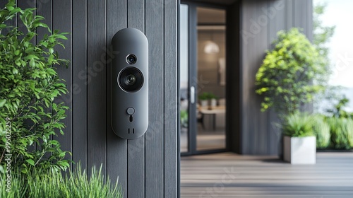 Wallpaper Mural Modern video doorbell mounted on a wooden exterior wall. Torontodigital.ca