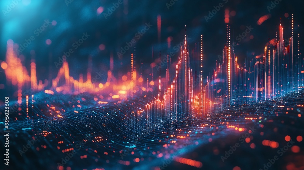 Fototapeta premium Abstract representation of data visualization with vibrant colors and dynamic waves reflecting digital information.