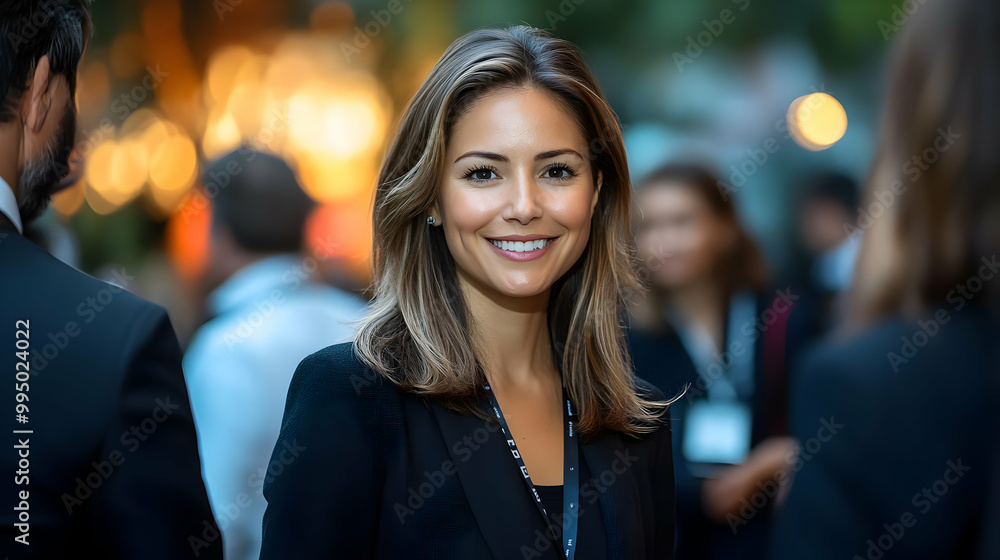 Smiling Woman in a Business Suit at an Event Smiling Woman in a Business Suit at an Event