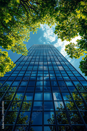 A tall building with a tree in the middle of it