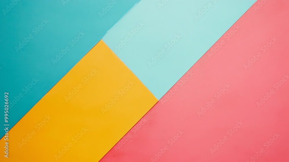 Fototapeta premium Colorful geometric patterns with vibrant teal, yellow, and pink textures.