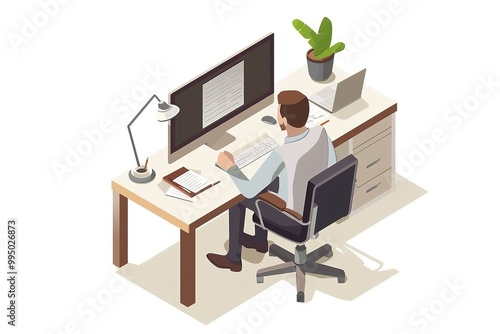 Online administrator, isometric, isolated white background