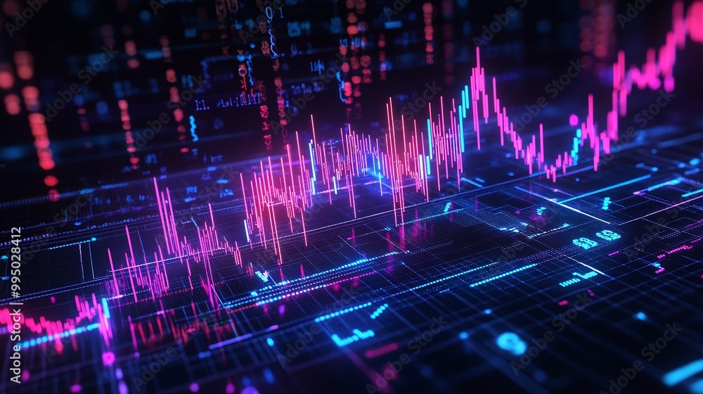 Colorful digital graph depicting data analysis with vibrant hues on a dark background. Colorful digital graph depicting data analysis with vibrant hues on a dark background.