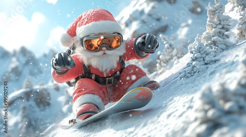 Santa Claus Enjoys Snowboarding Adventure in Winter photo