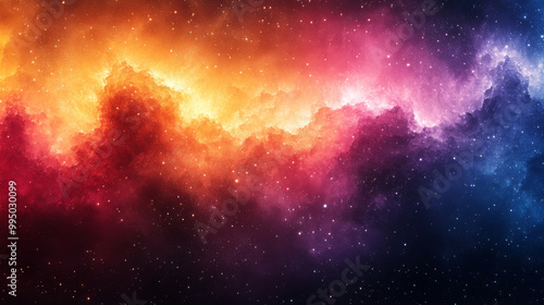 Cosmic clouds in shades of red, orange, and blue.