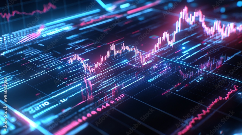 Digital stock market data display with vibrant graphs and statistics showcasing financial trends. Digital stock market data display with vibrant graphs and statistics showcasing financial trends.