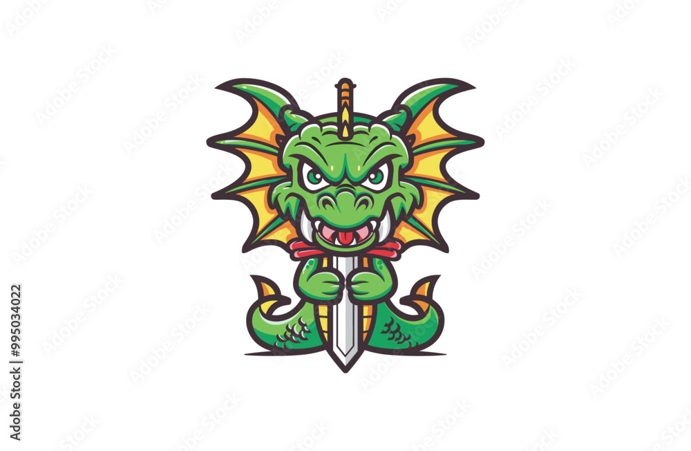 Dragon sword logo vector icon illustration style Dragon sword logo vector icon illustration style