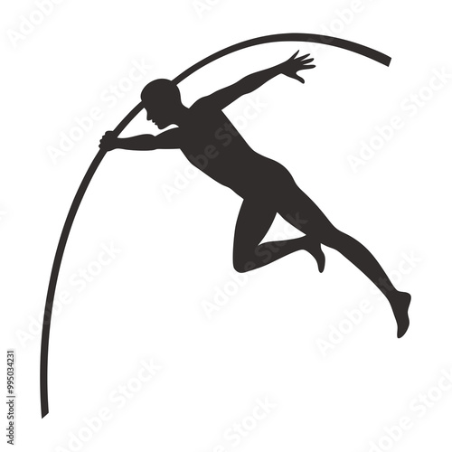 pole vault athlete jumper icon black silhouette vector
