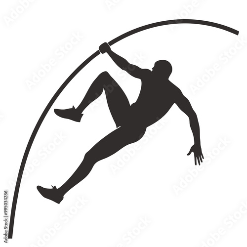 pole vault athlete jumper icon black silhouette vector
