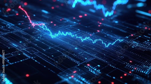 Dynamic data visualization with fluctuating graphs and lines on a digital interface.