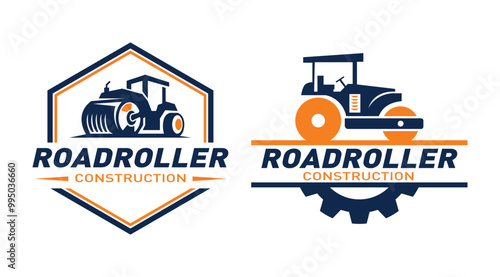 Asphalt Road Construction logo design. Roadroller logo template.