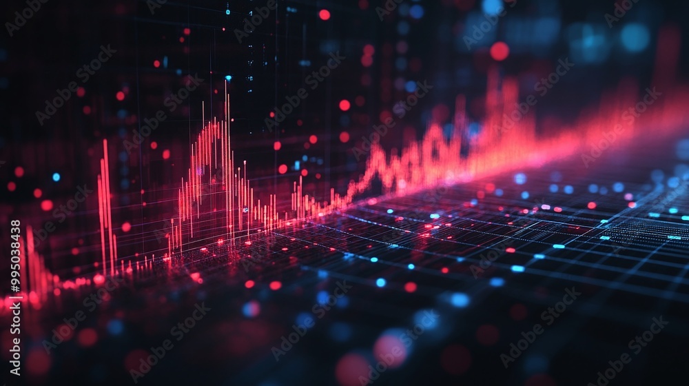 Fototapeta premium Dynamic visual representation of digital data, showcasing vibrant waveform patterns and colorful lights.