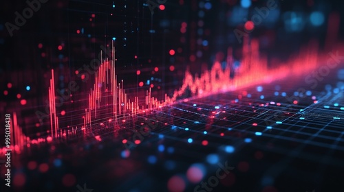 Dynamic visual representation of digital data, showcasing vibrant waveform patterns and colorful lights.