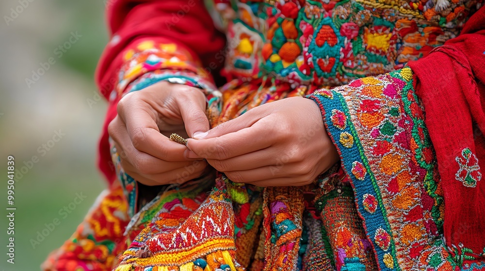 Obraz premium Hands in traditional vibrant attire, showcasing cultural heritage and craftsmanship