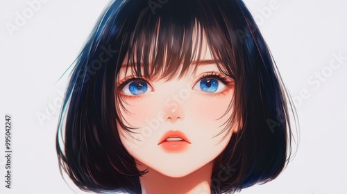 Cute anime girl with short hair, set against a clean background, radiates charm and creativity in this vibrant illustration.